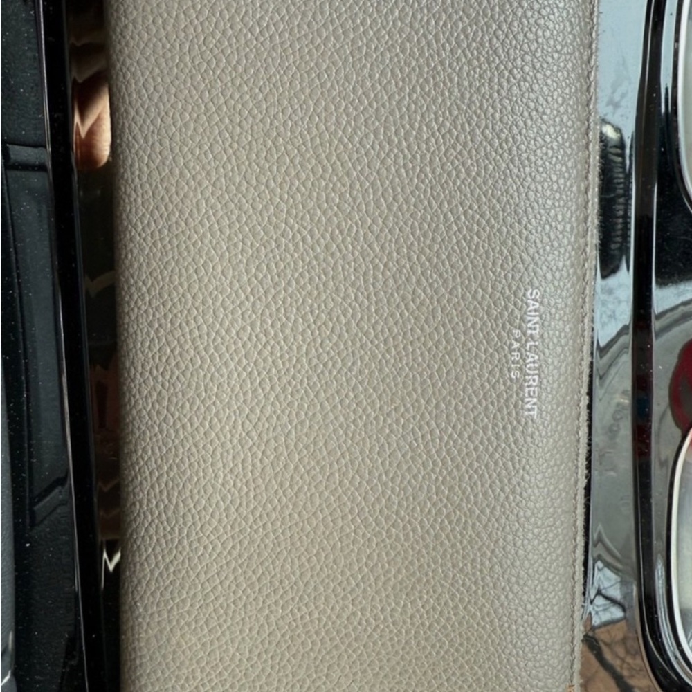 Saint Laurent Slim Textured Leather Card Wallet in Taupe Gray